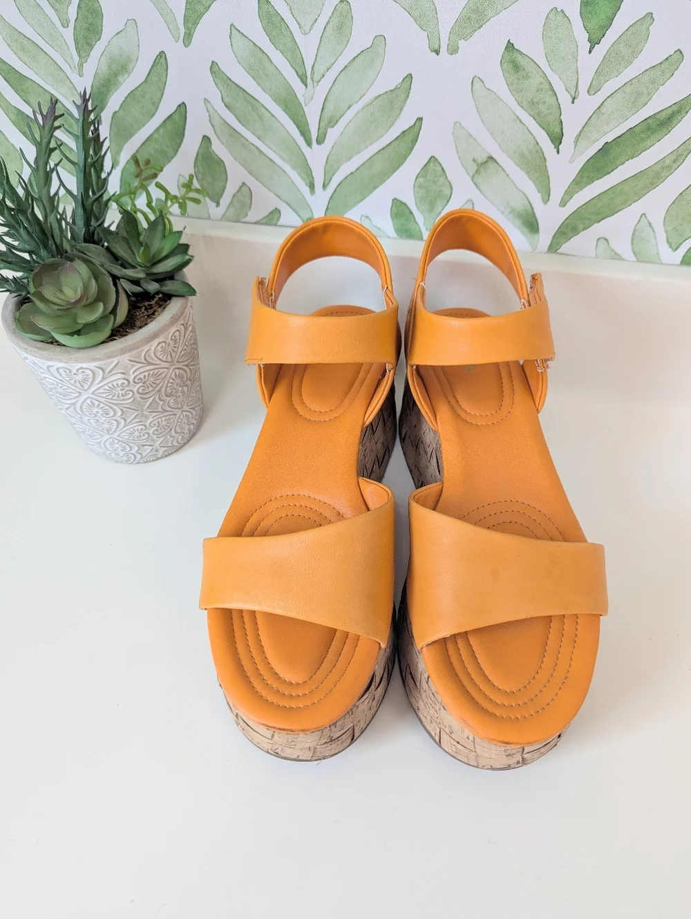 Sarto Women's Orange Cork Platform Sandals 8.5 Leather Upper Demi 2